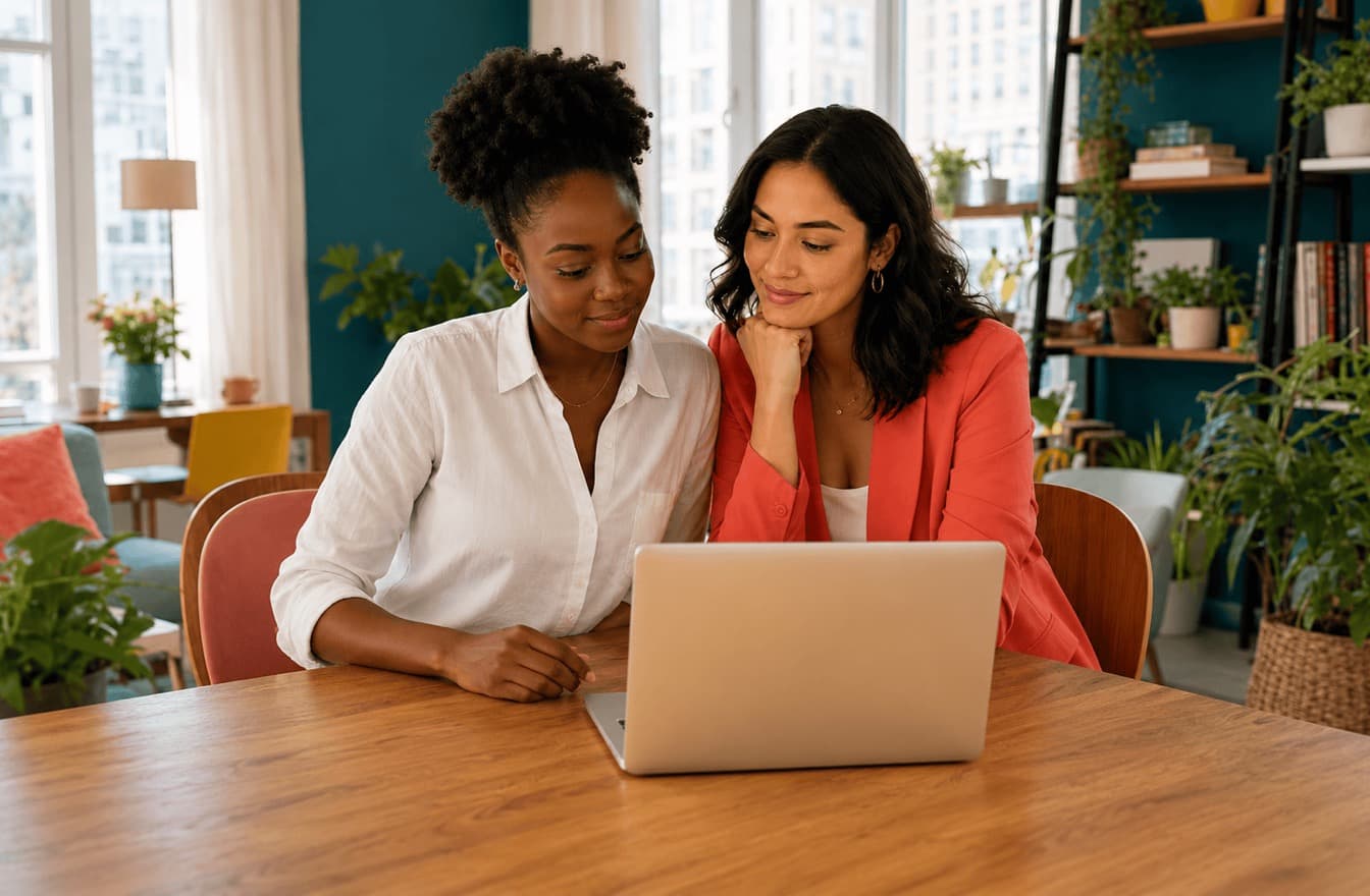 Couple reviewing ranked relationship compatibility test options on a laptop.